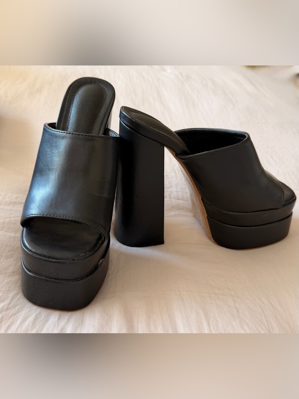 Black Platform Mule Heeled Sandals - Women